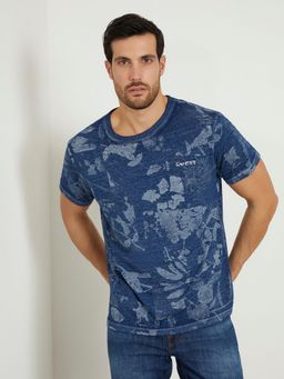 Guess - Blue Cotton Blend Printed Round Neck T-Shirt