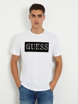 Guess - White Pure Cotton Printed Round Neck T-Shirt