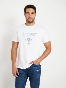 Guess - White Pure Cotton Printed Round Neck T-Shirt