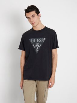 Guess - Black Pure Cotton Printed Round Neck T-Shirt