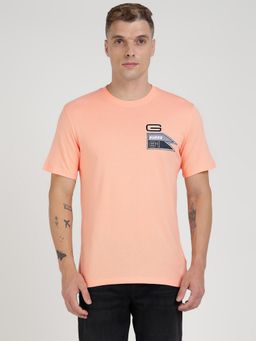 Guess - Orange Cotton Solid Round Neck T-Shirt