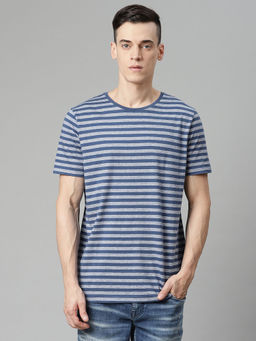 LINDBERGH - Matinique Dust Blue Striped Round Neck T Shirt
