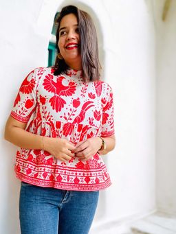 Label Tanvee - Bird Print High Neck Top