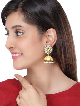 Yellow Chimes - Yellow Meenakari Jhumka Earrings