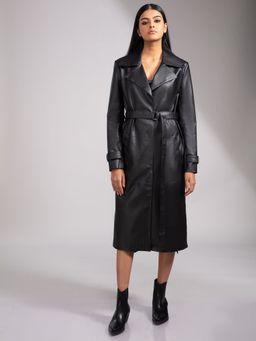 Twenty Dresses by Nykaa Fashion - Black Slay It Up Leather Overcoat