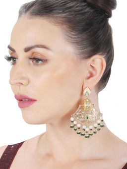 Akulya Jewels - Kundan Chandbalis with Emerald Green and White Beads.