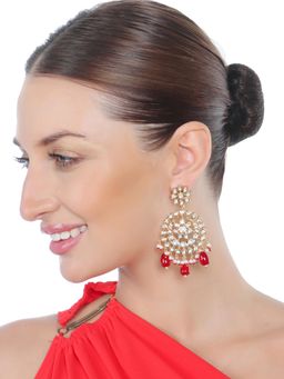Akulya Jewels - Gold Finish Kundan Red Bead Chandbalis