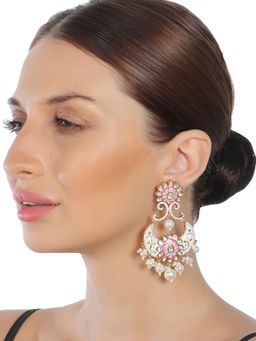 Akulya Jewels - Pink and White Kundan Meenkari Chandbalis