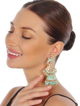 Akulya Jewels - Mint Green Minakari Kundan Jhumkas