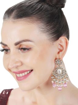 Akulya Jewels - Blush Pink Minakari Kundan Chandbalis with Delicate Faux Diamonds and Beads.