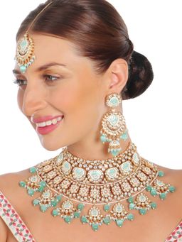 Akulya Jewels - Mint Green Minakari Kundan Choker (Set of 3)