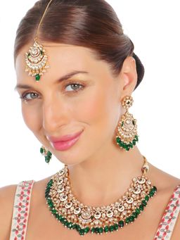 Akulya Jewels - Emerald Green Minakari Kundan Choker (Set of 3)