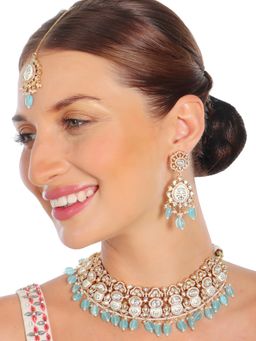 Akulya Jewels - Turquoise Minakari Kundan Choker (Set of 3)
