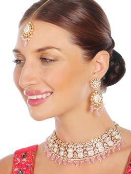 Akulya Jewels - Powder Pink Minakari Kundan Choker (Set of 3)