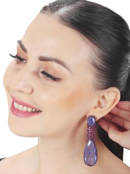 Akulya Jewels - Blue Doublet Danglers with Pink Cubic Zirconia.