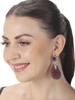 Akulya Jewels - Wine Colored Doublet Danglers Encircled by Cubic Zirconia.