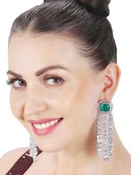 Akulya Jewels - Deep Emerald Doublet Danglers with Cubic Zirconia in a Strand Design.