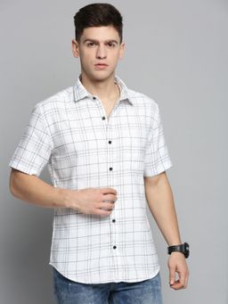 SHOWOFFFF - Mens Spread Collar White Checked Shirt