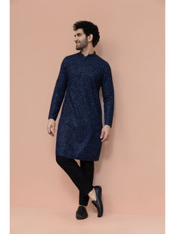 KISAH - Mens Navy Blue Embroidered Kurta with Pant
