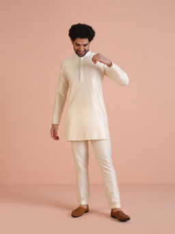 KISAH - Mens Off White Embroidered Mid Kurta with Pant