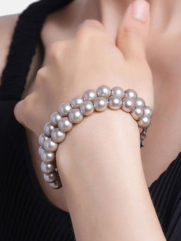 Estele - Rhodium Plated Elegant Dual Line Pearl Bracelet for Women