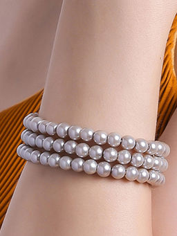 Estele - Gold Plated 3 Line Shimmering Pearl Bracelet for Women
