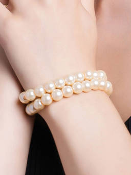 Estele - Gold Plated Sterlling 2 Line Pearl Bracelet for Women