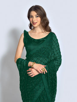 Odette - Green Women's Designer Sequins Saree with Unstitched Blouse