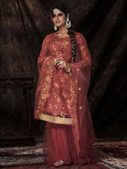 Odette - Fashionable Rust Semi Stitched Suit (Set of 3)