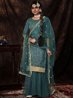 Odette - Teal Designer Semi Stitched Suit (Set of 3)