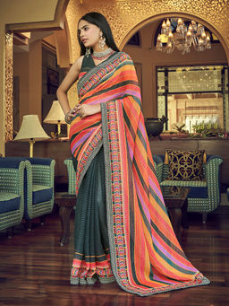 Odette - Multicolor Georgette Printed Saree with Unstitched Blouse