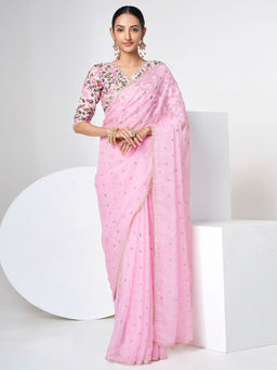 Odette - Pink Organza Saree with Unstitched Blouse