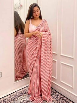 Odette - Pink Sequin Georgette Saree with Unstitched Blouse