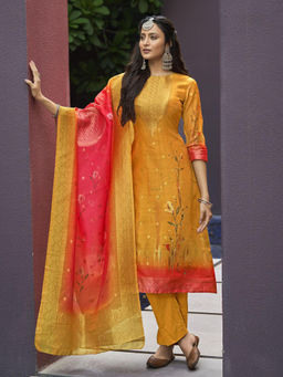 Odette - Mustard Unstitched Digital Printed Dress Material with Dupatta (Set of 3)