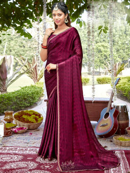Odette - Classic Wine Chiffon Saree with Unstitched Blouse