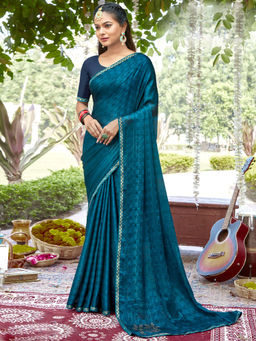 Odette - Beautiful Teal Chiffon Saree with Unstitched Blouse