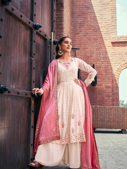 Odette - Light Pink Georgette Semi Stitched Suit (Set of 3)