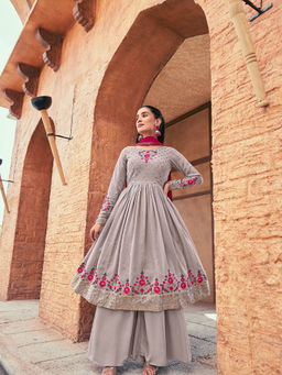 Odette - Grey Georgette Semi Stitched Suit (Set of 3)