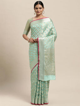 Odette - Women's Silk Blend Sea Green Woven Design Saree with Unstitched Blouse