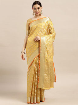 Odette - Women's Silk Blend Gold Woven Design Saree with Unstitched Blouse