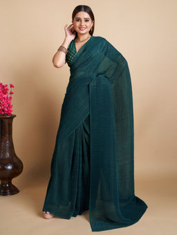 Odette - Stunning Teal Chiffon Georgette Saree with Unstitched Blouse
