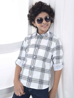 CRIMSOUNE CLUB - Boys Grey Checked 100% Cotton Corduroy Shirt