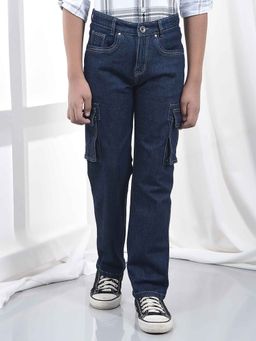 CRIMSOUNE CLUB - Boys Blue 100% Cotton Straight Cargo Jeans