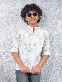 CRIMSOUNE CLUB - Boys White Floral Print 100% Cotton Kurta