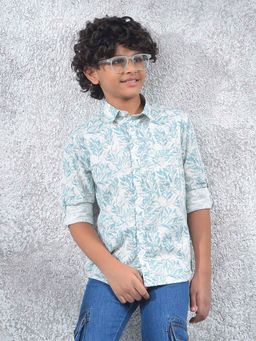 CRIMSOUNE CLUB - Boys Blue Floral Print 100% Cotton Kurta