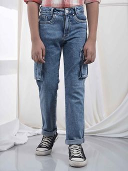 CRIMSOUNE CLUB - Boys Blue 100% Cotton Straight Cargo Jeans