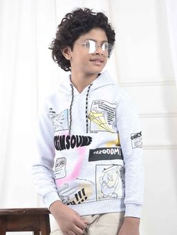 CRIMSOUNE CLUB - Boys Grey Typographic Print Hooded Neck Hoodie