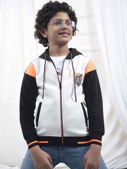 CRIMSOUNE CLUB - Boys White Colorblock Hooded Neck Hoodie