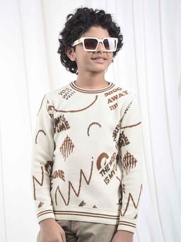 CRIMSOUNE CLUB - Boys Beige Typographic Print Knitted Sweater