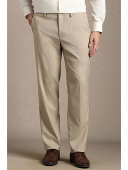 Louis Philippe - Men Beige Polyester Blend Trousers